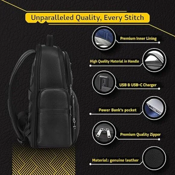 LENZN Durable Leather Laptop Business Backpack - Picture 6 of 9
